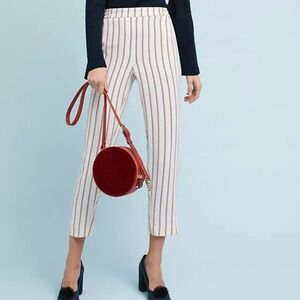 Anthropologie The Essential Pull On Trouser Pants Striped White Cropped Sz XL